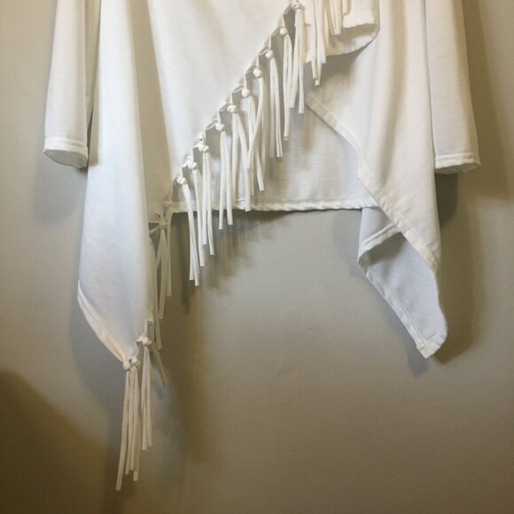 White Coastal Cowgirl Tassel Trimmed Cardigan Wrap - Picture 5 of 16